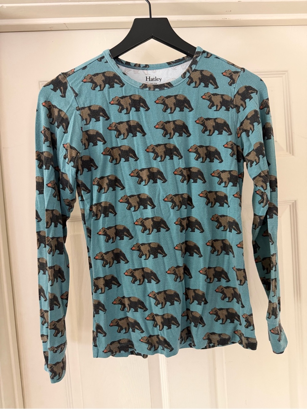 Hatley Aqua Blue Bear-Print Long Sleeve Pajama Shirt Sz XS